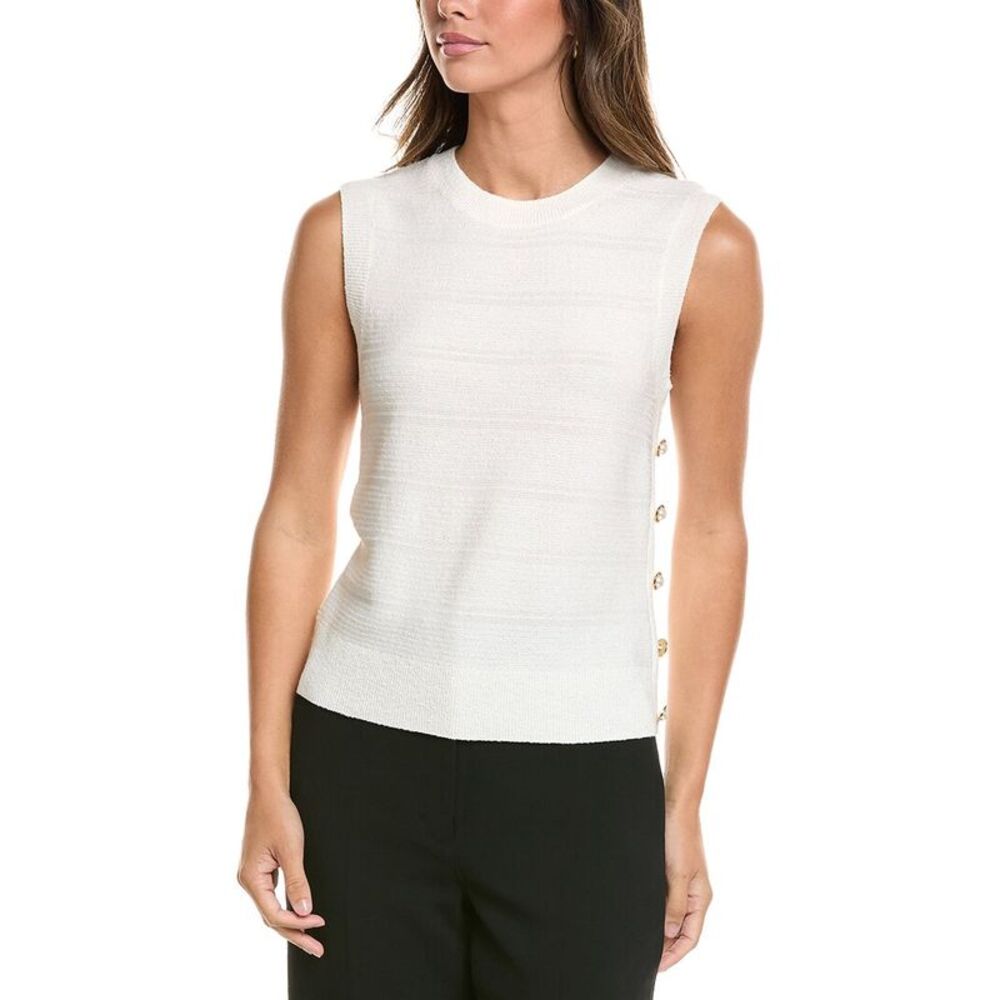 St. John Womens Crew Side Placket Wool-Blend Tank, White